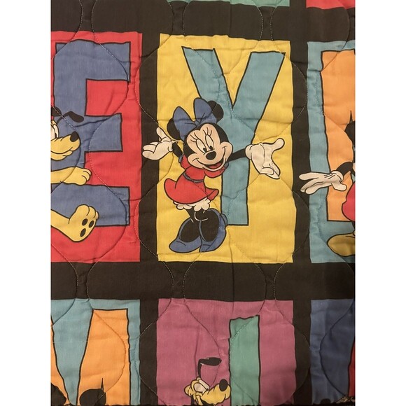 VTG 80s/90s Mickey Mouse Pluto Disney Baby Quilted Blanket Black 53x41” - Picture 2 of 6